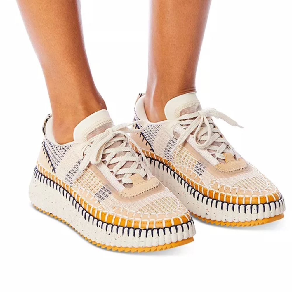 Chloe women's nama woven platform low top sneakers, size 11
